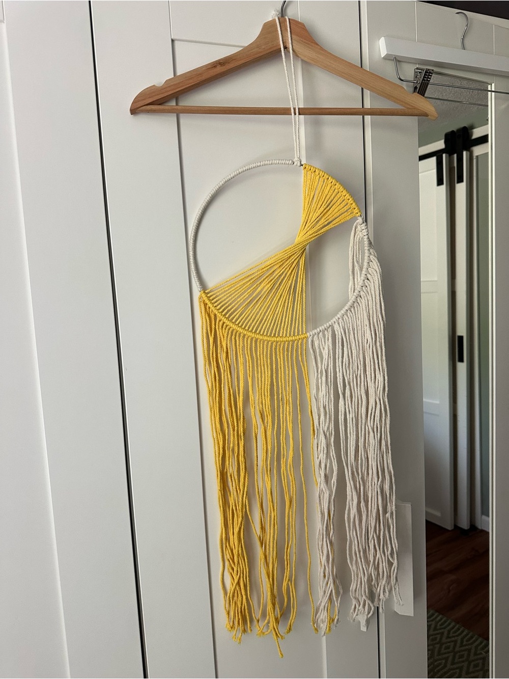 Yellow and Cream Macrame Circle Wall Tapestry - Modern Boho Decor